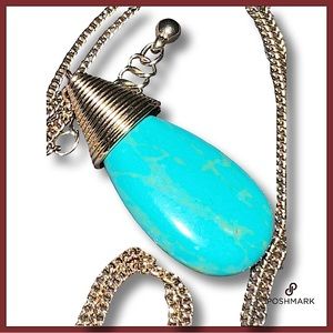 Brand New 14k Gold Plated Natural Turquoise Stone Necklace 16”